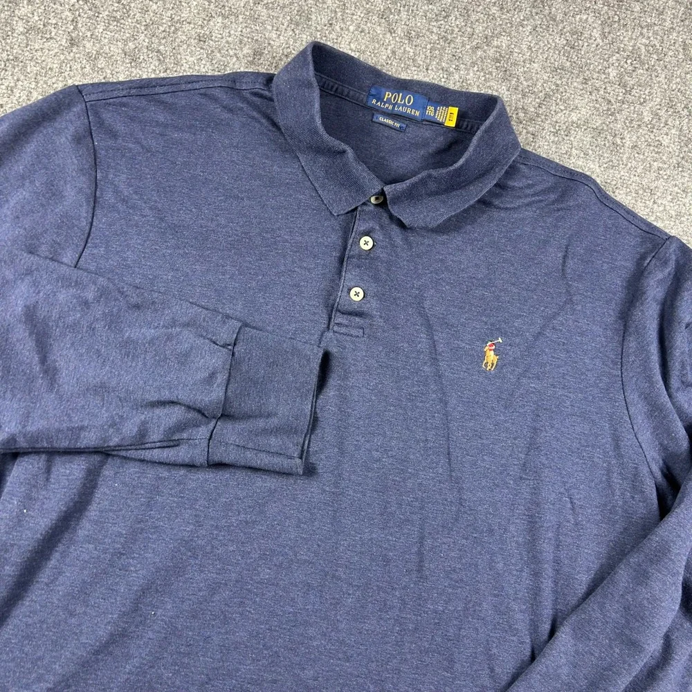 Polo Ralph Lauren Polo Shirt Mens XXL Navy Blue Long Sleeve Classic Fit Pony